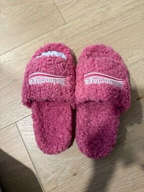 Balenciaga pink fur slides